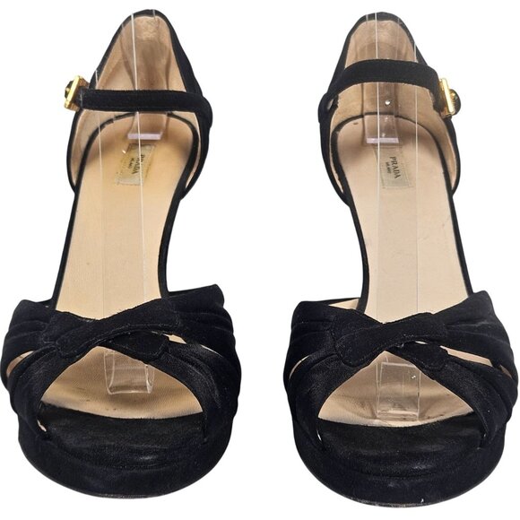 Prada Women Black Satin Heels 37 Minimalist Quiet Luxury Old Hollywood Glam - Picture 3 of 16